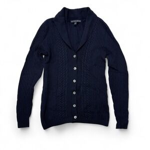 Brooks Brothers Womens Navy Blue Cable Knit Shawl Collar Cardigan Sweater Small